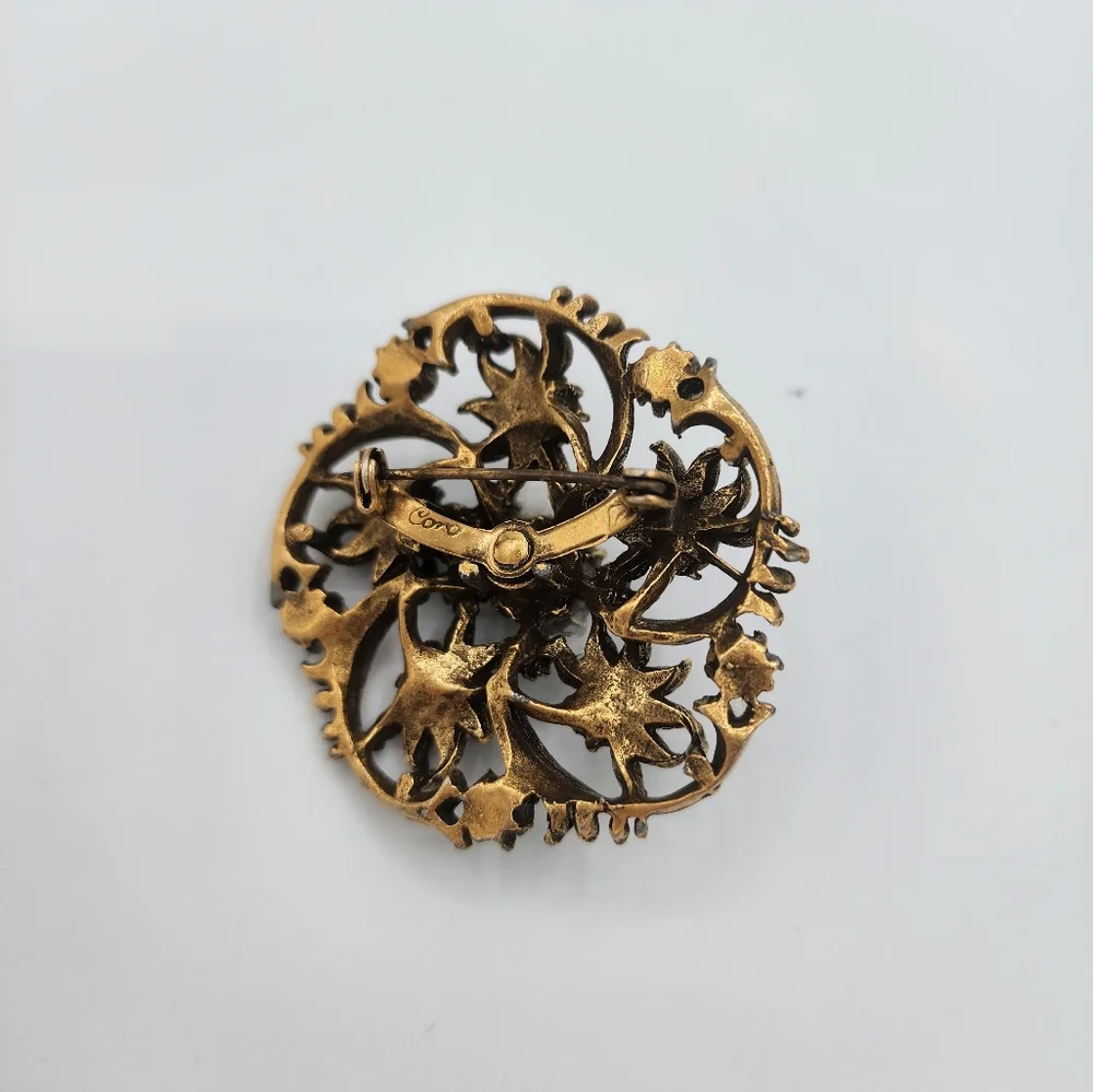 Coro Green and Gold Floral Brooch